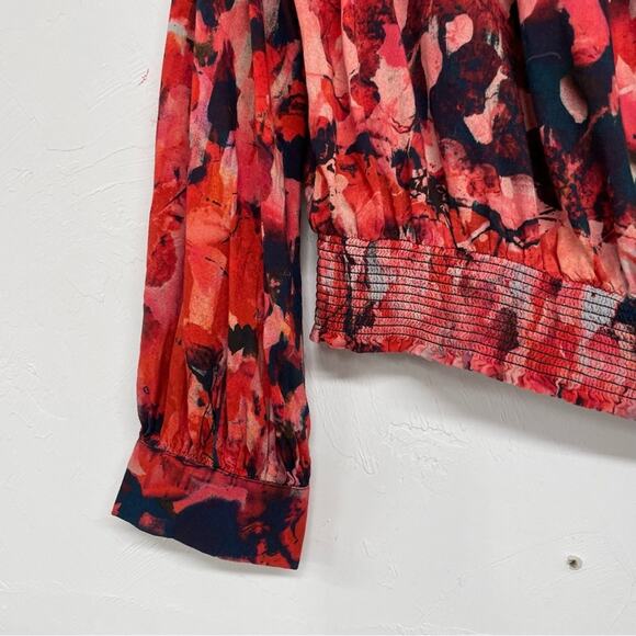 Soft Surroundings Red Blue Abstract Floral Print Boho Blouse Womens Xs Fall Top - Picture 2 of 8